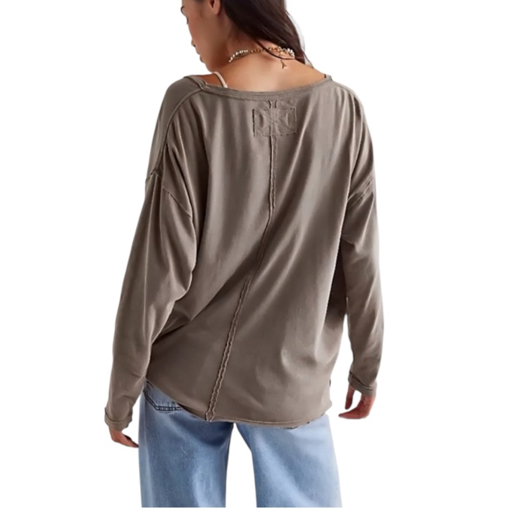 We The Free Nina V-Neck Long-Sleeve Tee NWT Size XL Fallen Rock Color Tan Brown - Picture 3 of 11